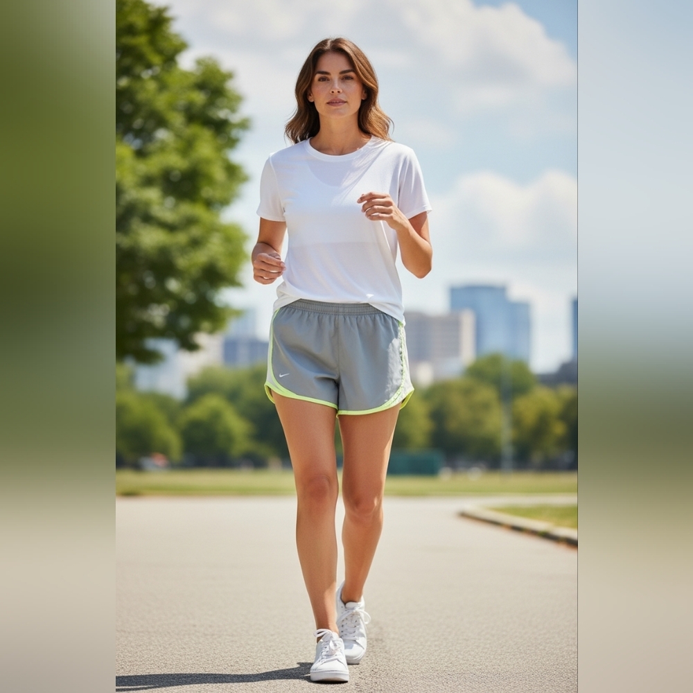 Nike Women's Athletic Shorts in Gray with Yellow Trim